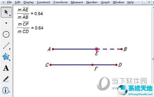 几何画板怎么在两线段上画点使比值相等