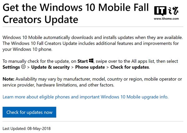Win10 1803没了：微软偷偷修改Win10 Mobile支持页面2.png