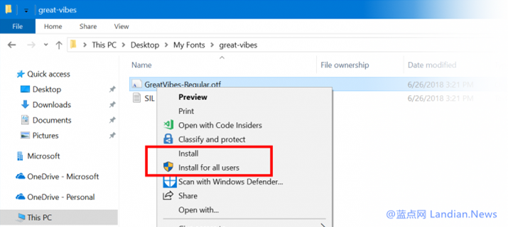 Windows 10 1809可为非管理员账户安装字体.png