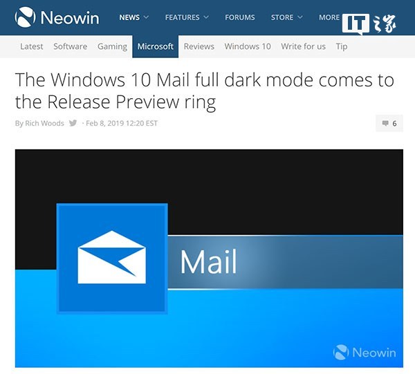 Windows 10 Mail 黑暗模式发布预览通道可用.jpg