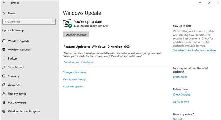 Win10 1903正式版于今日起开始推送下载