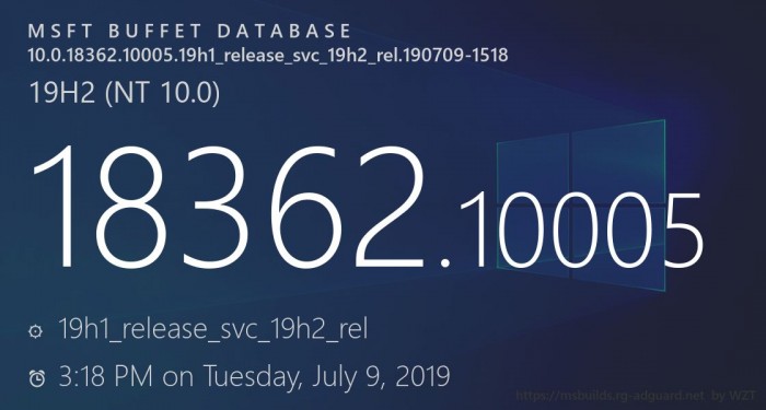 Win10 1909（19H2）推送Build 18362.10005预览版