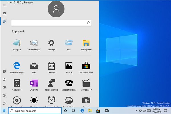 微软误推Win10内部版本Build 18947，开始菜单全新设计