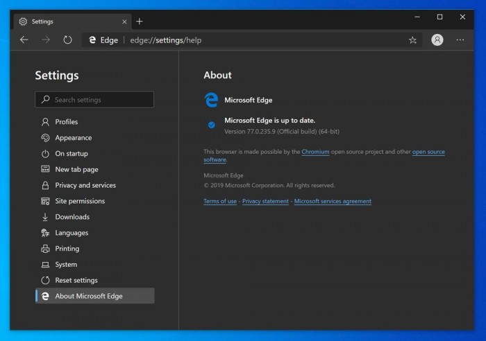 Win10 Edge Build 77.0.235.9