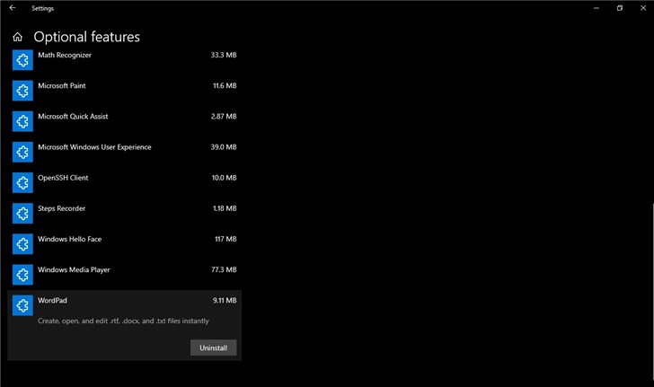 Win10写字板也成为可选功能