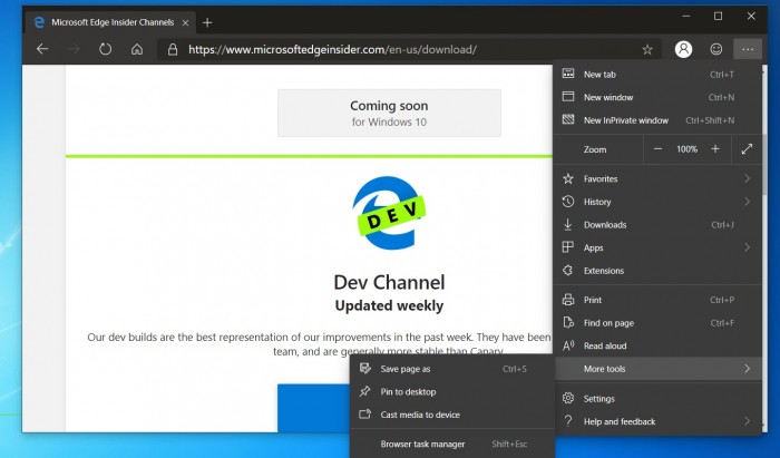 Win10 Edge Dev更新