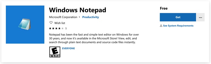 Microsoft Store下架记事本Notepad应用