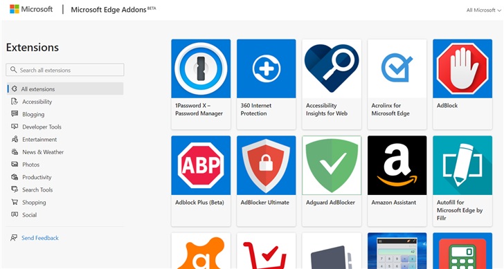 Win10 Edge浏览器扩展程序商店上线162款插件