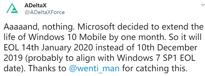 Win10 Mobile或于2020年1月14日停止服务