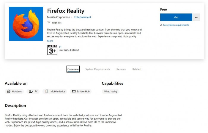 Microsoft Store可下载Firefox Reality