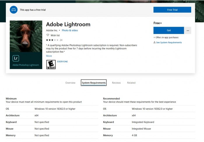 微软商城可下载Adobe Lightroom