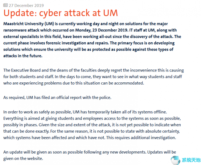 马斯特里赫特大学遭遇勒索软件攻击