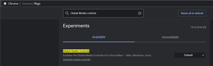 Win10版Chrome浏览器添加全局媒体控件功能