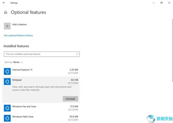 Windows10系统将记事本加入可选功能