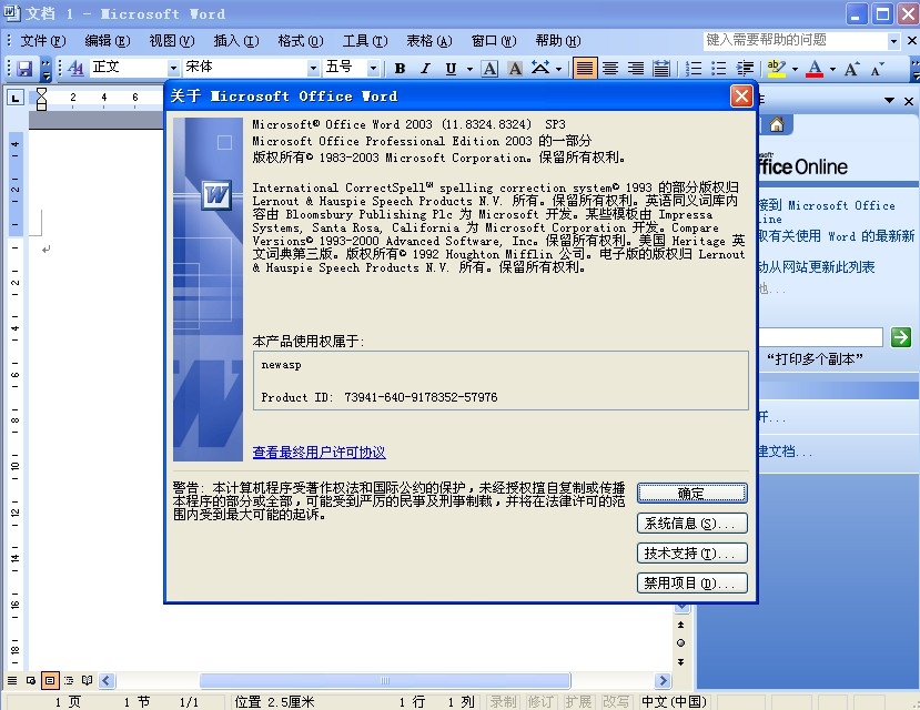 Office 2003免费完整版