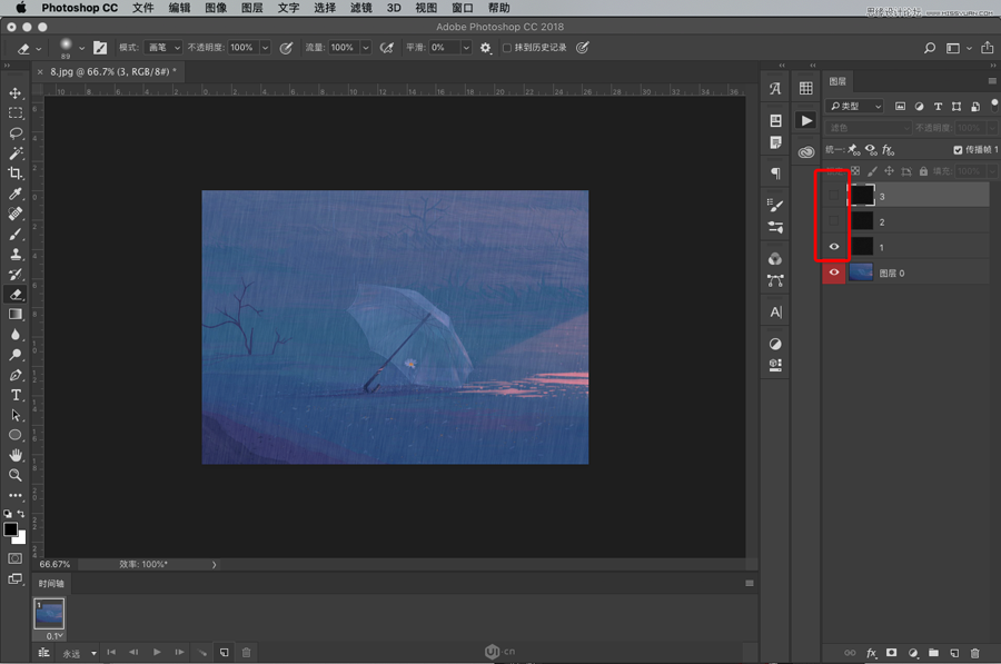 Photoshop CS6下雨GIF动画效果制作流程