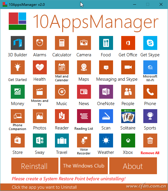 10AppsManager工具轻松卸载/恢复Win10预装应用1