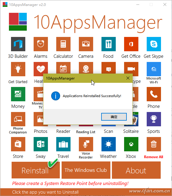 10AppsManager工具轻松卸载/恢复Win10预装应用3