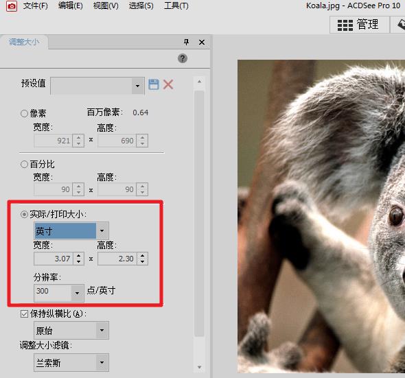 acdsee图片分辨率的调整方法