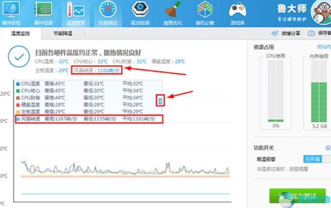 鲁大师检测笔记本风扇转速