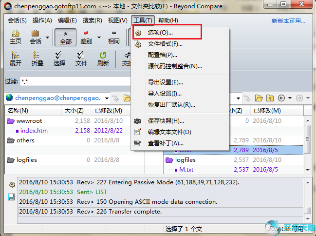 Beyond Compare更改过滤文件夹颜色