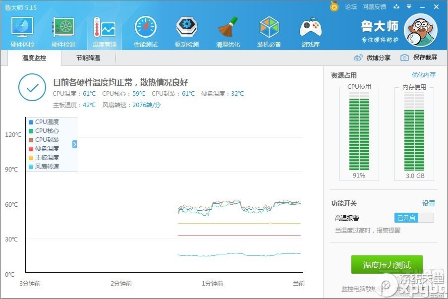 WIN10专业版下如何通过鲁大师查看CPU温度?