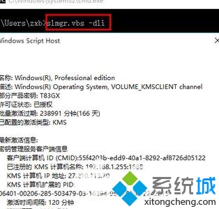 用命令行查看Win10激活信息的步骤6