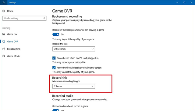 Windows 10游戏DVR背景录制时间的设置技巧2.jpg