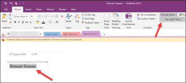 如何在Win10上禁用OneNote中的拼写检查