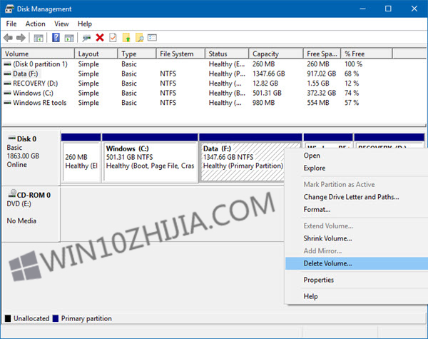 windows10系统删除卷或驱动器分区1.jpg