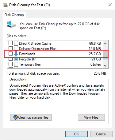 windows10版本1809：注意磁盘清理设置.jpg