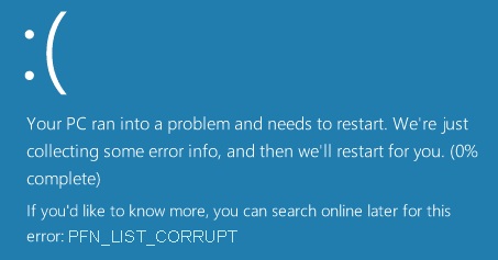 Win10系统下出现PFN_LIST_CORRUPT错误1.jpg