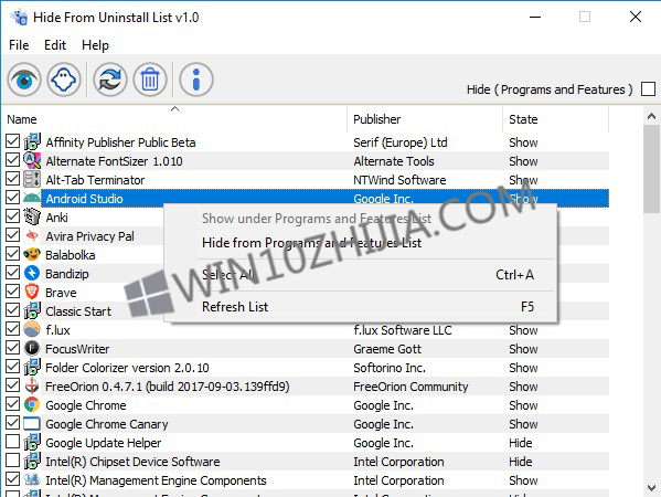 Win10系统下卸载界面如何隐藏某些程序？.jpg