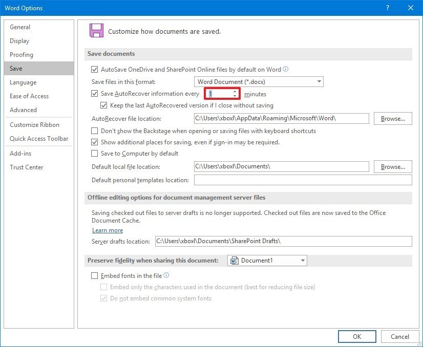 Win10系统下修改Office应用中自动恢复频率的技巧3.jpg