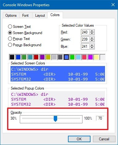 Win10系统命令提示符颜色及透明度设置技巧3.jpg