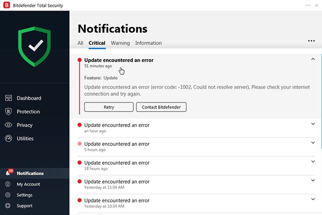 Bitdefender更新出错