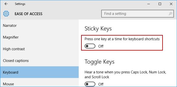 教你如何在win10系统中启用和禁用粘滞密钥