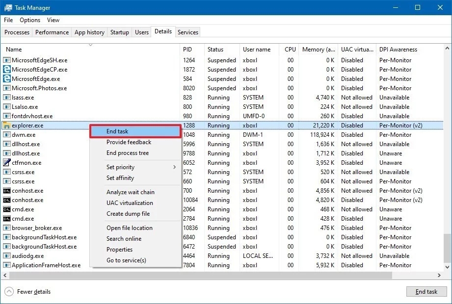 如何在Win10上重新启动Explorer.exe以修复冻结的桌面，“开始”菜单，“文件资源管理器”等