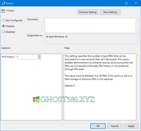 Win10启用或禁用PIN历史记录