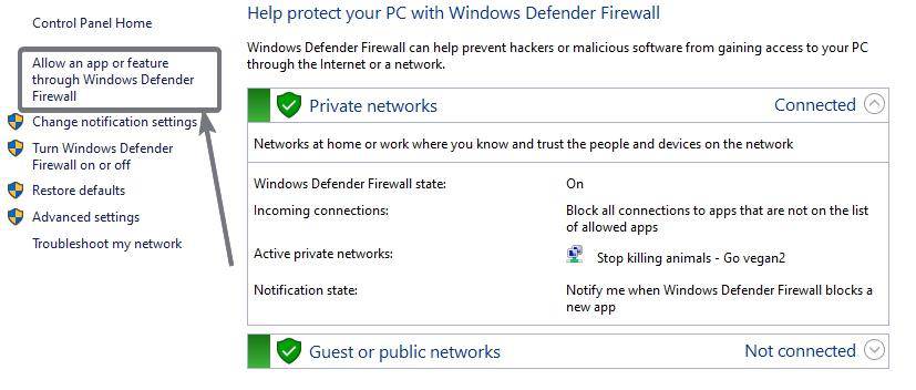 Win10通过防火墙允许程序