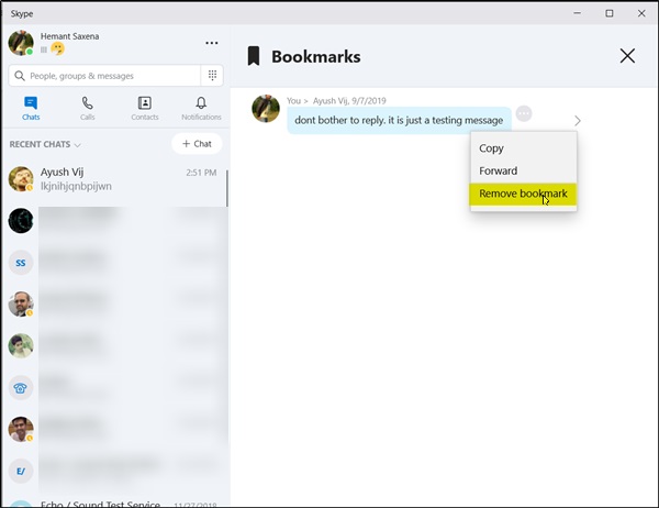 如何在Win10专业版为Skype消息添加/删除书签？(图2)