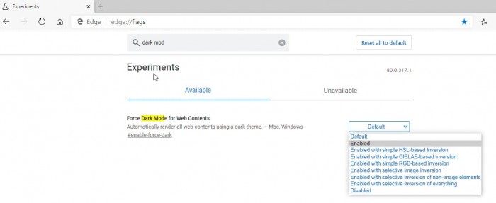 Win10 Edge浏览器强制所有页面启用Dark模式