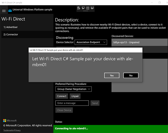 Win10 Lot设备使用WIFI Direct