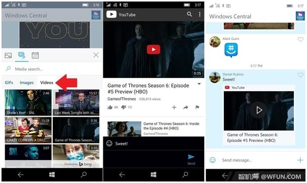 Win10 Mobile《GroupMe》更新，添加视频搜索功能