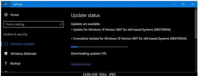 对于Windows10 1607版本的累积更新KB3176936