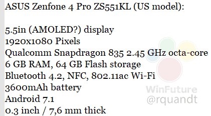 华硕ZenFone 4 Pro配置曝光：骁龙835+6G.jpg