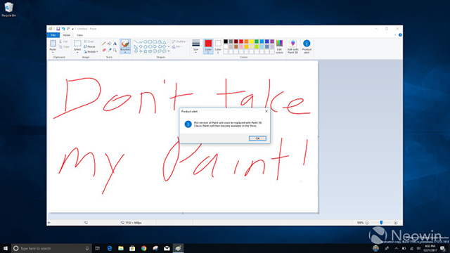 Paint中的新消息警告将从windows10中删除.jpg