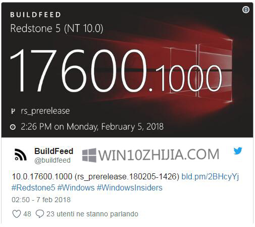 windows10 Redstone 5第一个版本已经被编译.jpg