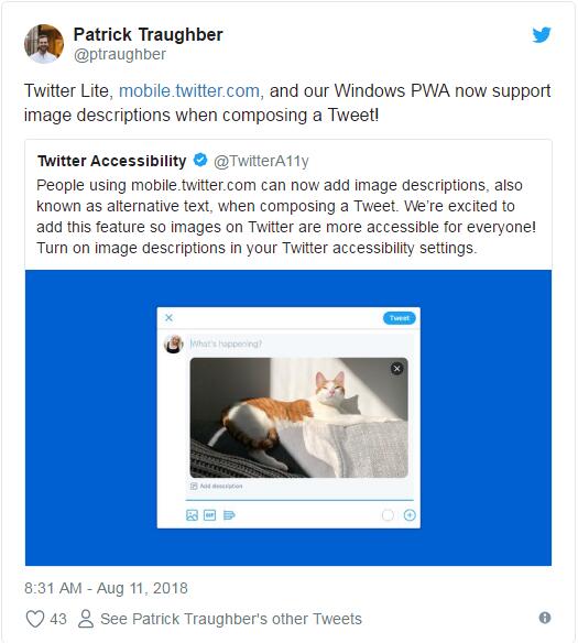 Twitter PWA for Win10获得新的辅助功能