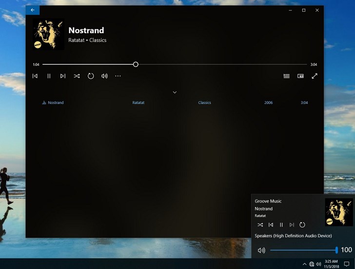Windows 10 19H1音乐控制更新：不会挡大块屏幕了1.jpg